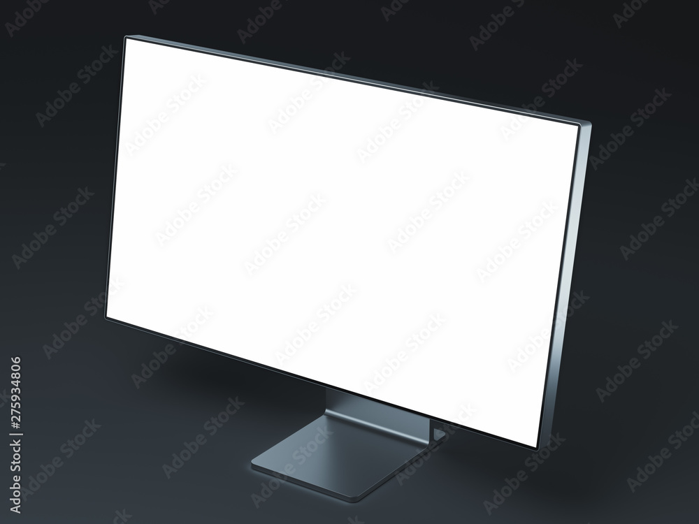 Poster silver modern monitor with blank screen on black background. 3d rendering.