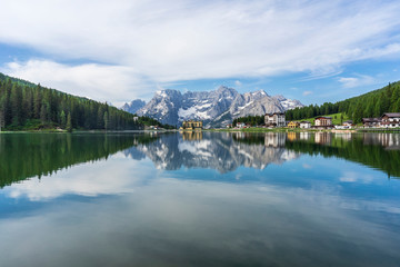 Misurina lake in the morning, Dolomites, Italy.