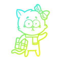 cold gradient line drawing cartoon cat