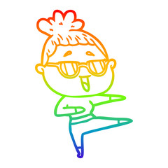 rainbow gradient line drawing cartoon happy woman wearing spectacles