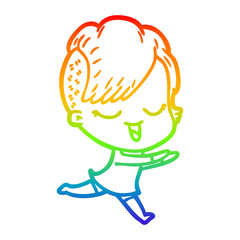 rainbow gradient line drawing happy cartoon girl