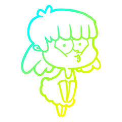 Fototapeta premium cold gradient line drawing cartoon whistling girl
