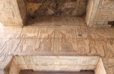 Egyptian hieroglyphs in Mortuary Temple of Seti I, Luxor, Egypt