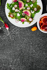 Obraz na płótnie Canvas Fresh Watermelon Radish salad. Vegan, vegetarian, clean eating, dieting, food concept.