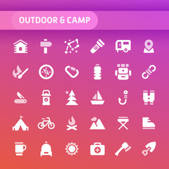 Outdoor & Camp Vector Icon Set.