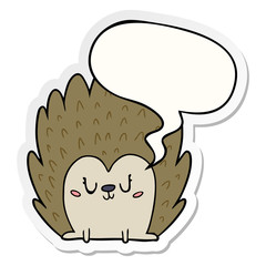 cute cartoon hedgehog and speech bubble sticker