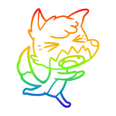 rainbow gradient line drawing angry cartoon fox running