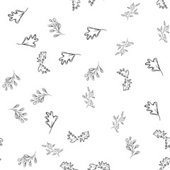 Seamless pattern of autumn leaves isolated on white background. Abstract print with leaves. Elegant beautiful seamless ornament for fabric, wrapping and textile. Outline