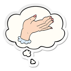 cartoon hand and thought bubble as a printed sticker