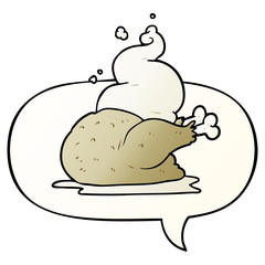 cartoon whole cooked chicken and speech bubble in smooth gradient style