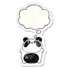 cartoon panda and thought bubble as a distressed worn sticker