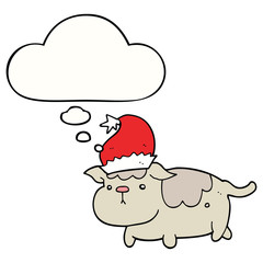 cute christmas dog and thought bubble