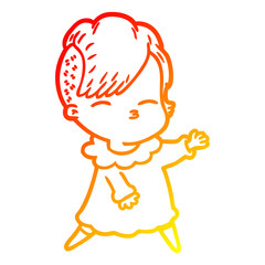 warm gradient line drawing cartoon squinting girl