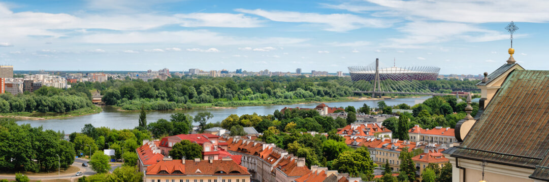 Warsaw Panorama Along Vistula River In Poland