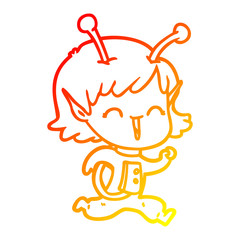 warm gradient line drawing cartoon alien girl laughing