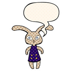 cute cartoon rabbit and speech bubble in comic book style