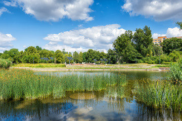 Obraz na płótnie Canvas Pond in Edwarda Szymanskiego Park in Warsaw