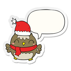 cute christmas owl and speech bubble sticker
