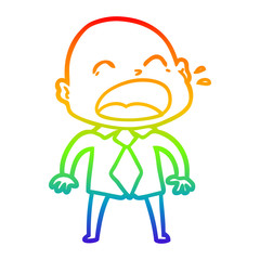 rainbow gradient line drawing cartoon shouting bald man