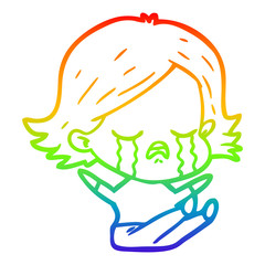 rainbow gradient line drawing cartoon girl crying