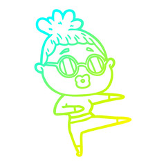 cold gradient line drawing cartoon dancing woman wearing sunglasses