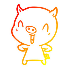 warm gradient line drawing happy cartoon pig