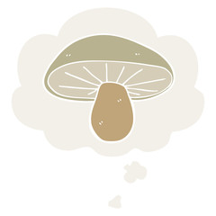 cartoon mushroom and thought bubble in retro style