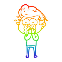 rainbow gradient line drawing concerned crying man