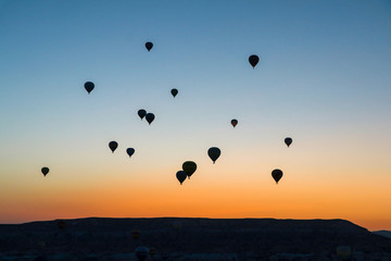 Cappadocia / Turkey, June 8, 2019, Urgup, Goreme, Nevsehir, balloons landscape