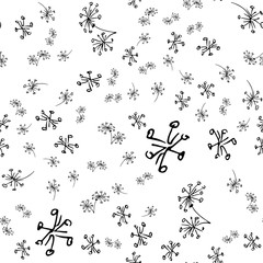 Seamless hand drawn pattern of abstract dandelion flowers isolated on white background. Vector floral illustration. Seamless doodle modern isolated pop art elements. Outline