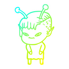 cold gradient line drawing cute cartoon alien girl