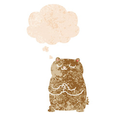 cartoon bear and thought bubble in retro textured style