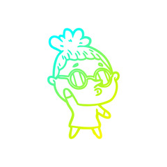 cold gradient line drawing cartoon woman wearing glasses