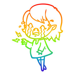 rainbow gradient line drawing cartoon crying vampire girl