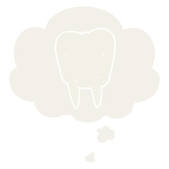 cartoon tooth and thought bubble in retro style
