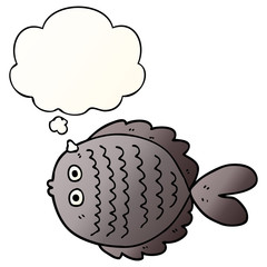 cartoon flat fish and thought bubble in smooth gradient style