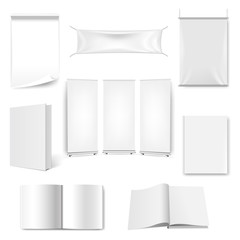 Big Set Paper Book And Banner Isolated White Background
