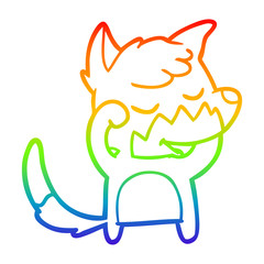 rainbow gradient line drawing friendly cartoon fox waking up