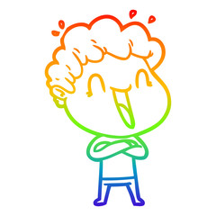 rainbow gradient line drawing cartoon happy man laughing