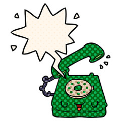 cute cartoon telephone and speech bubble in comic book style