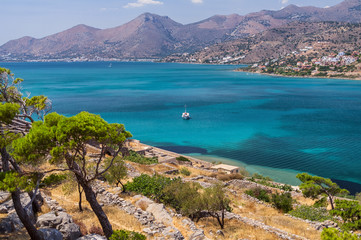 Spinalonga island in Elounda bay of Crete island in Greece