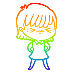 rainbow gradient line drawing annoyed cartoon girl