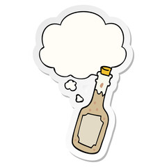 cartoon beer bottle and thought bubble as a printed sticker