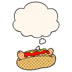 cartoon hotdog and thought bubble in comic book style