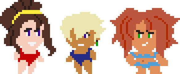 Set of pixel characters in art style