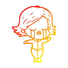 warm gradient line drawing cartoon girl crying