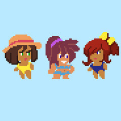 Set of pixel characters in art style