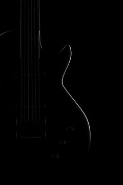 Light and shadow of guitar in the darkness. 3D rendering.