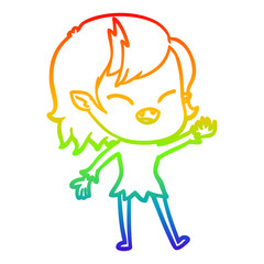 rainbow gradient line drawing cartoon laughing vampire girl