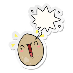 cartoon happy egg and speech bubble sticker